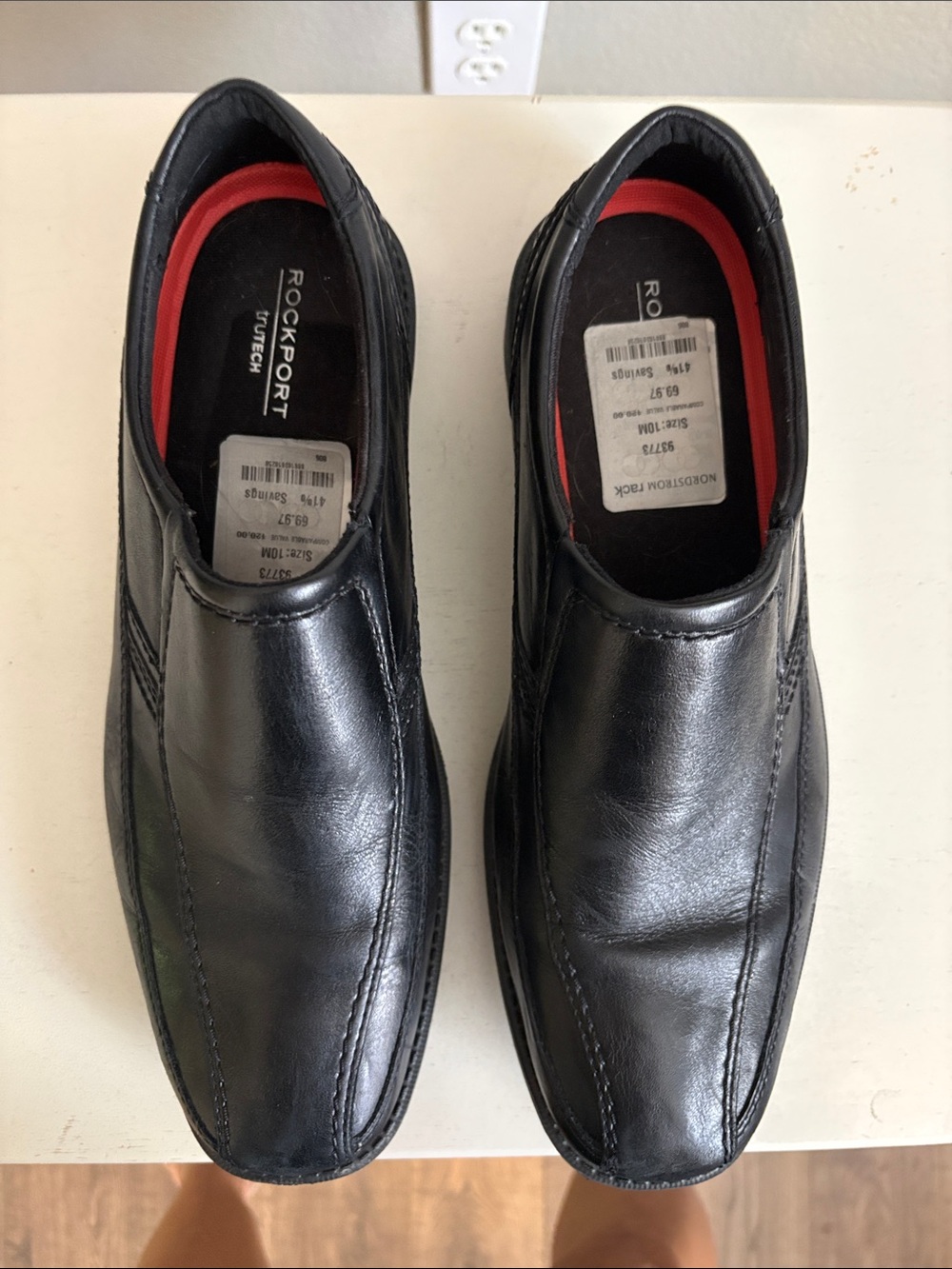 Rockport Black Men’s Slip-On Leather Loafers with Red Trim